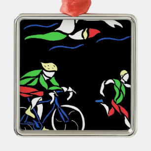 Colorful Triathlon Design Metal Ornament