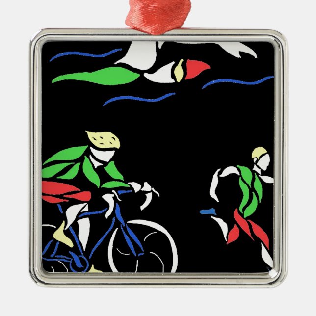 Colorful Triathlon Design Metal Ornament (Front)