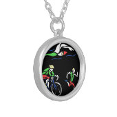Colorful Triathlon Design Silver Plated Necklace (Front Left)