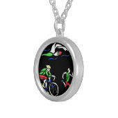 Colorful Triathlon Design Silver Plated Necklace (Front Right)