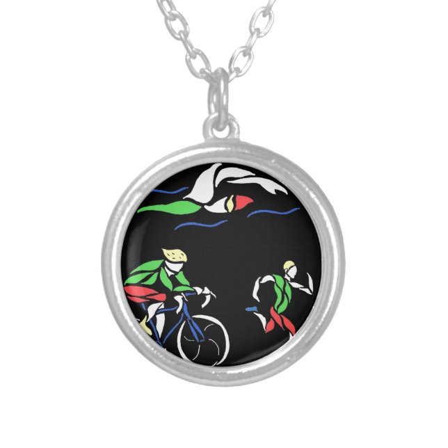 Colorful Triathlon Design Silver Plated Necklace (Front)