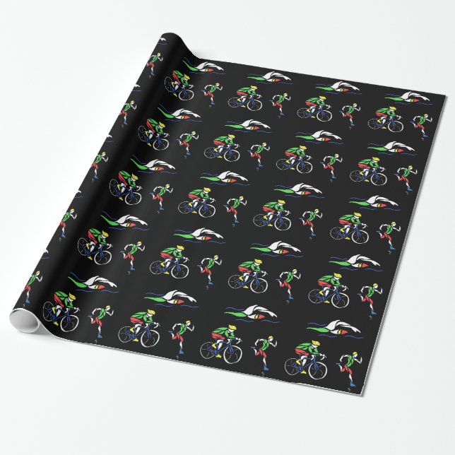 Colorful Triathlon Design Wrapping Paper (Unrolled)