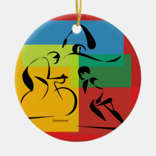 Colorful Triathlon Ornament, 2 sided design Ceramic Ornament