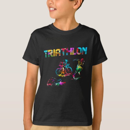 Colorful Triathlon Swim Bike Run Athlete Sports T_Shirt