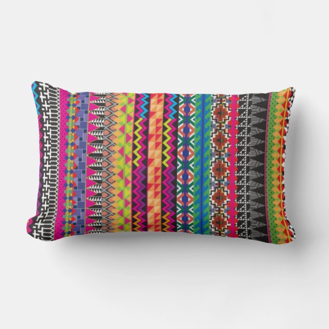 Colorful Tribal Aztec Pattern Lumbar Pillow (Front)