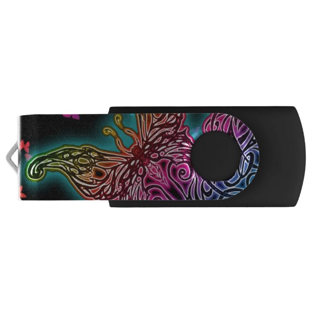 Colorful Tribal Butterfly USB Flash Drive (Back)