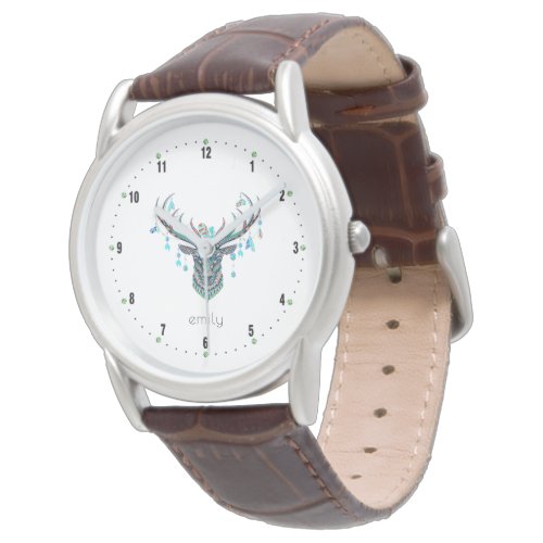 Colorful tribal deerhead and feathers decorations watch