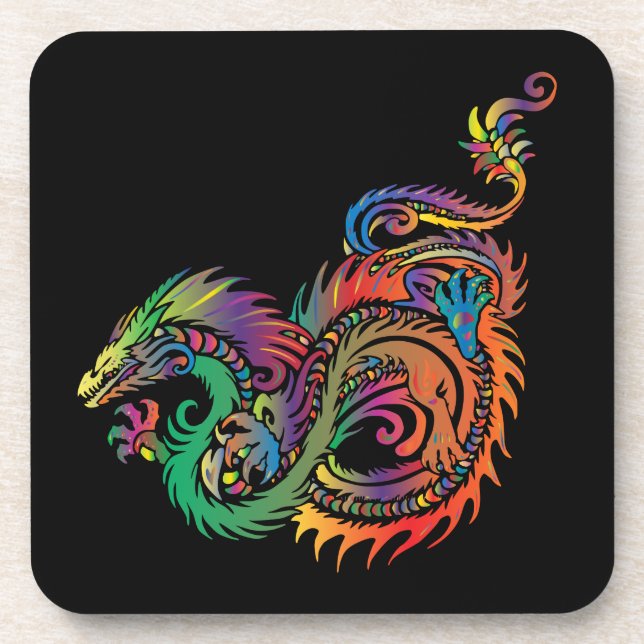 Colorful Tribal Dragon Beverage Coaster (Front)