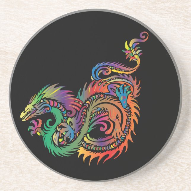 Colorful Tribal Dragon Drink Coaster (Front)