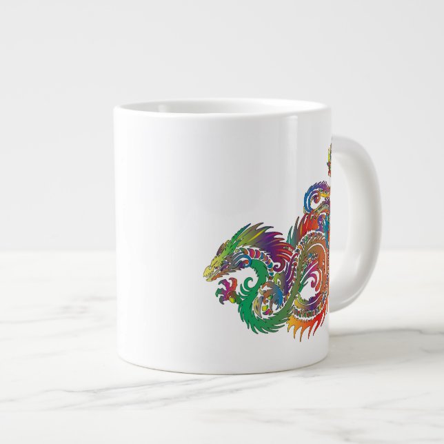 Colorful Tribal Dragon Giant Coffee Mug (Front Right)