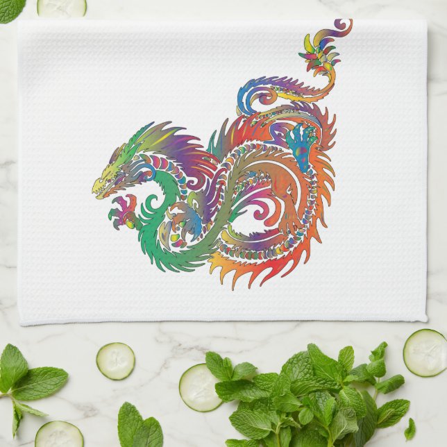 Colorful Tribal Dragon Kitchen Towel (Folded)
