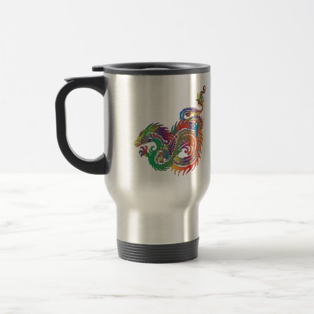 Colorful Tribal Dragon Travel Mug (Left)