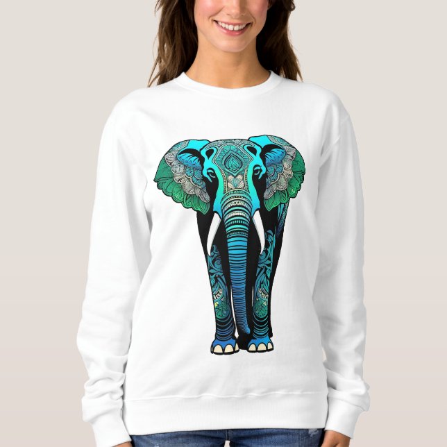 Colorful Tribal Elephant - Artistic Wildlife Sweatshirt (Front)