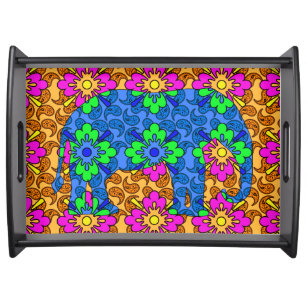 Colorful Tribal Elephant Serving Tray