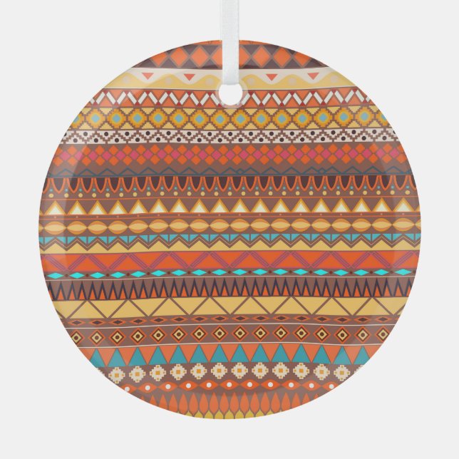 Colorful tribal ethnic seamless pattern. glass ornament (Front)