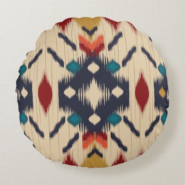 Colorful tribal ethnic seamless pattern round pillow (Front)