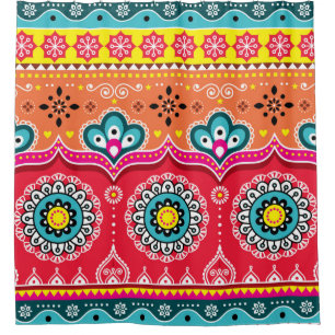 Colorful tribal ethnic seamless pattern shower curtain