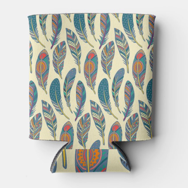 Colorful tribal feathers, ethnic seamless design. can cooler (Front)