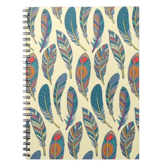 Colorful tribal feathers, ethnic seamless design. notebook (Front)