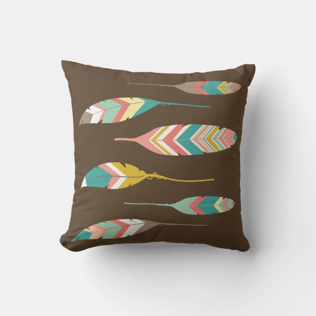 Colorful Tribal Feathers Outdoor Pillow (Front)