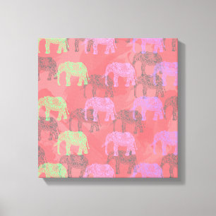 colorful tribal floral elephant pattern canvas print