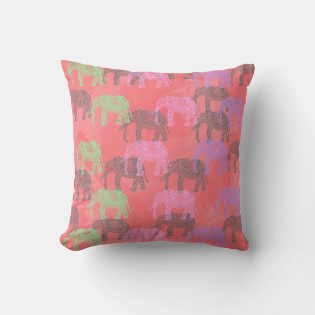 colorful tribal floral elephant pattern throw pillow (Front)