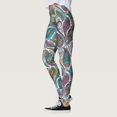 Colorful Tribal floral paisley pattern Leggings