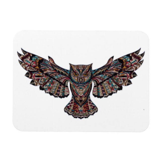 Colorful Tribal Flying Owl Magnet (Horizontal)