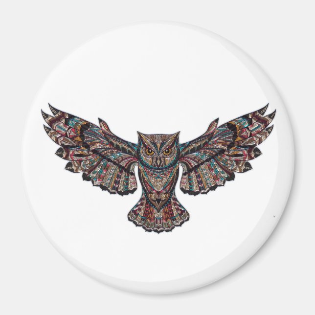 Colorful Tribal Flying Owl Magnet (Front)