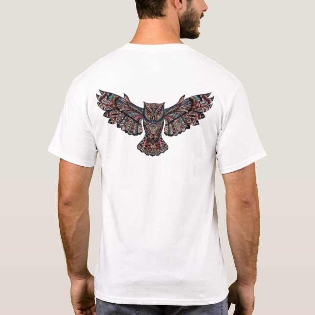 Colorful Tribal Flying Owl T-Shirt (Back)