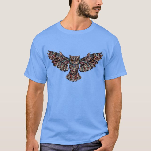 Colorful Tribal Flying Owl T-Shirt (Front)