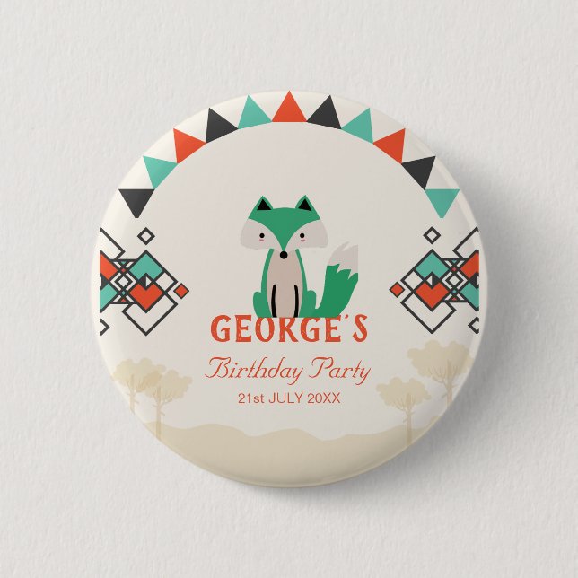Colorful Tribal Fox Geometric pattern Birthday Button (Front)