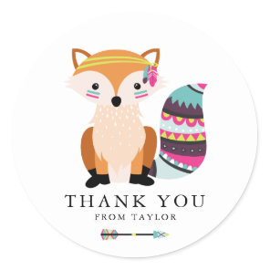 Colorful Tribal Fox Kids Birthday Thank You Classic Round Sticker