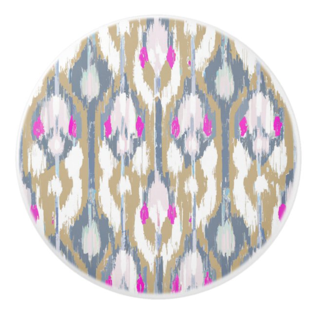 Colorful tribal geometric ikat pattern ceramic knob (Front)