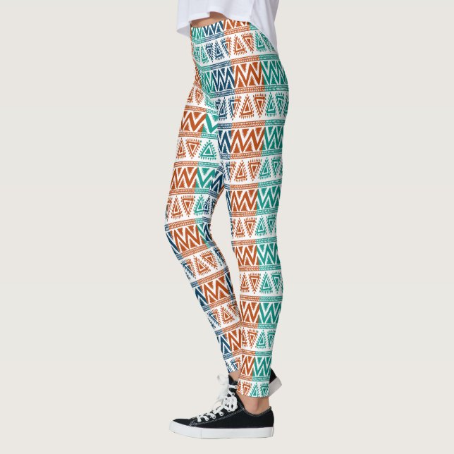 Colorful Tribal Geometric Pattern Leggings (Left)