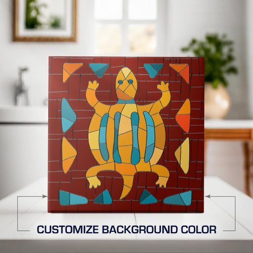 Colorful Tribal Mosaic Turtle Ceramic Tile