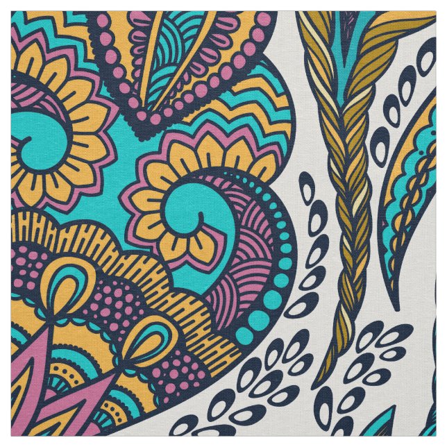 Colorful tribal paisley pattern fabric (Swatch)
