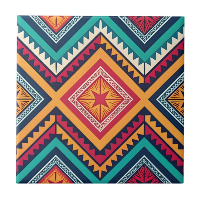 Colorful tribal pattern ceramic tile (Front)