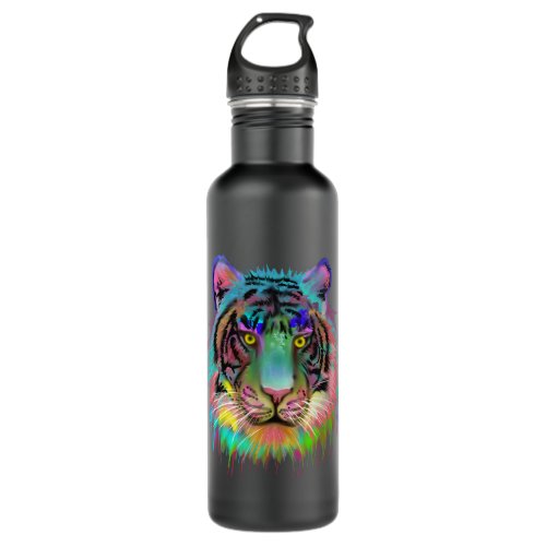 Colorful Tribal Rainbow Tiger Art Head Print Shirt Stainless Steel Water Bottle