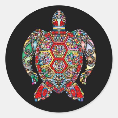 Colorful Tribal Sea Turtle Classic Round Sticker