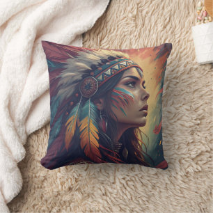 Colorful Tribal Spirit Art Print Throw Pillow