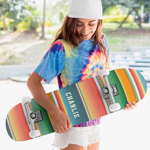 Colorful Tribal Stripes Custom Personalized Name Skateboard