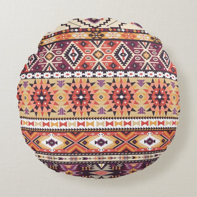 Colorful tribal style, vibrant seamless pattern. round pillow (Front)