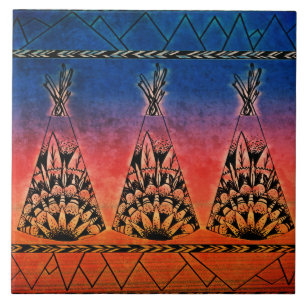 Colorful Tribal Teepees Art Boho Design Tile
