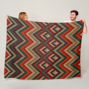 Colorful Tribal Thunderbird Woven Chevron Pattern Fleece Blanket