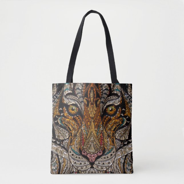 Colorful Tribal Tiger Mask Mosaic Tote Bag (Front)