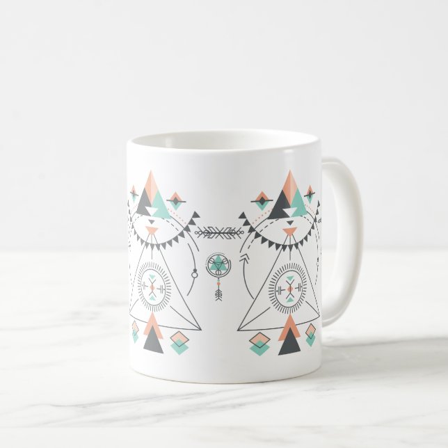 Colorful Tribal Totem Design Coffee Mug (Front Right)