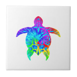 Colorful Tribal Turtle Ceramic Tile