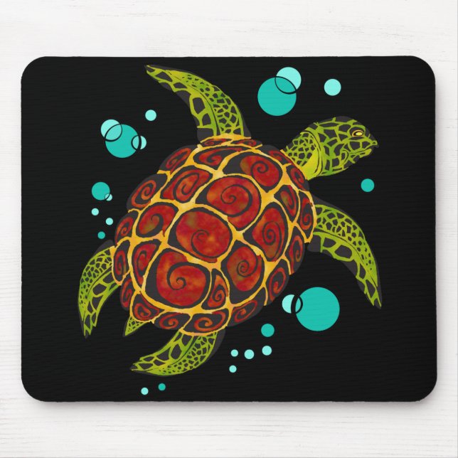 Colorful Tribal Turtle Tattoo Mouse Pad (Front)