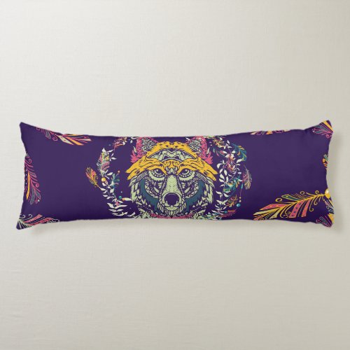 Colorful Tribal Wolf Dreamcatcher Body Pillow